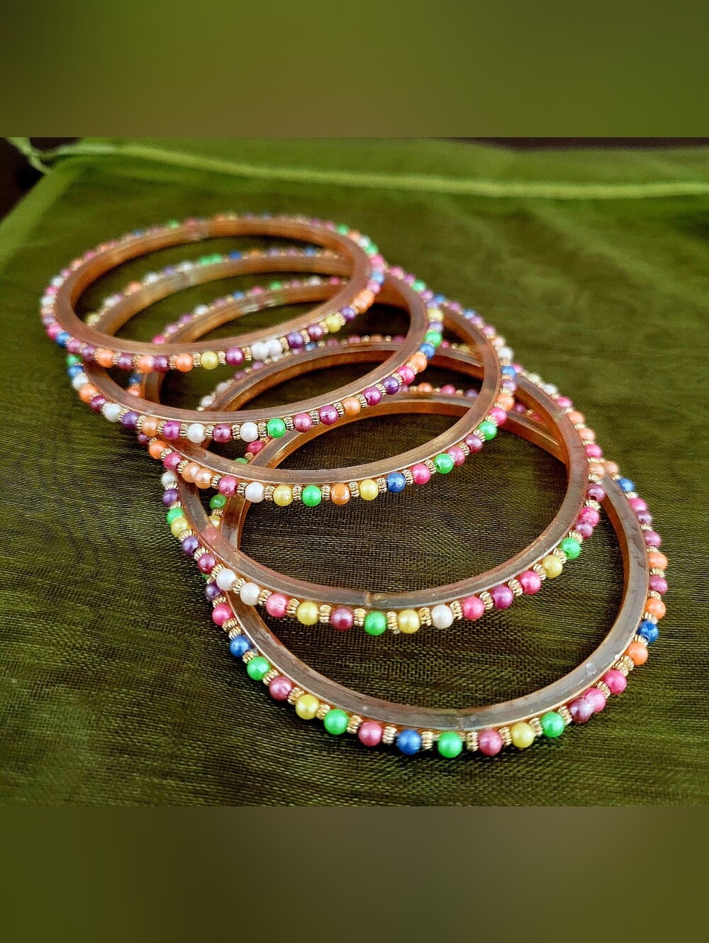 Boho Multicolor Beaded  Stackable Bangles (5) - Picture 2 of 6